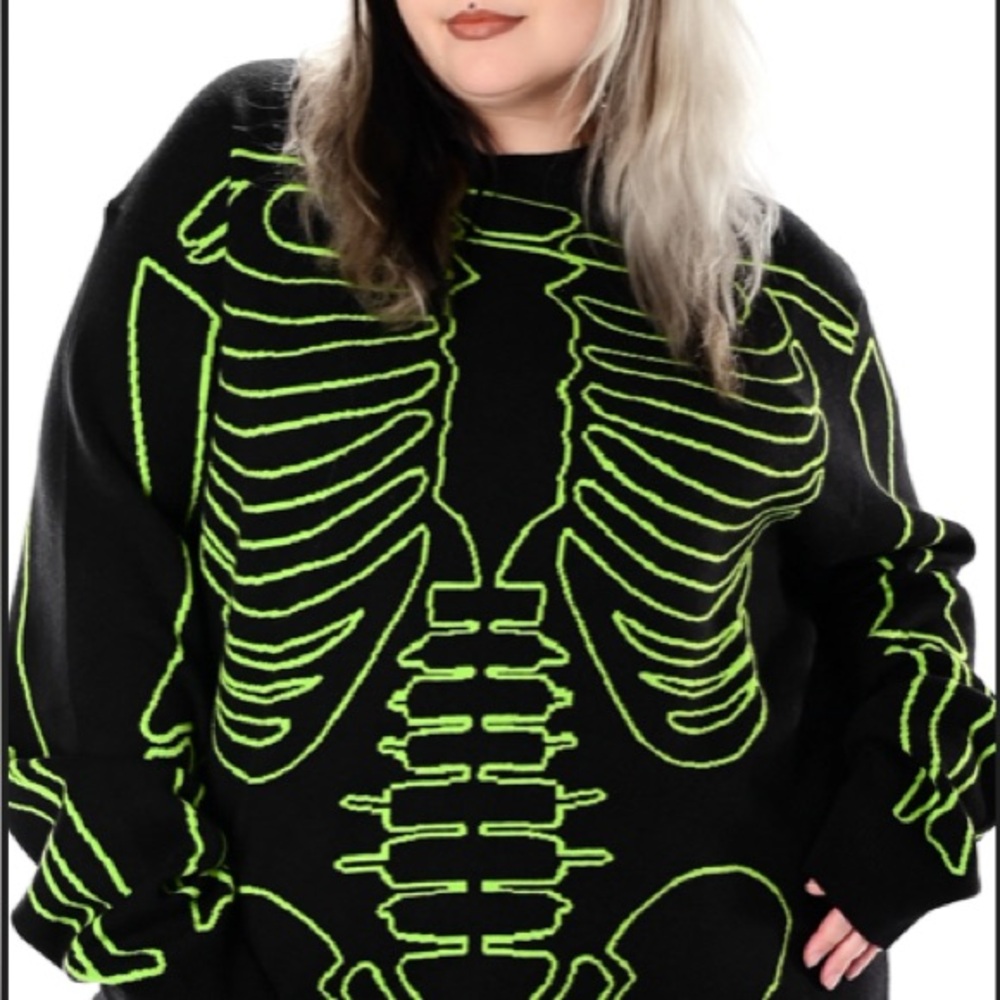 Foxblood Black and Green Skeleton Crewneck Sweater